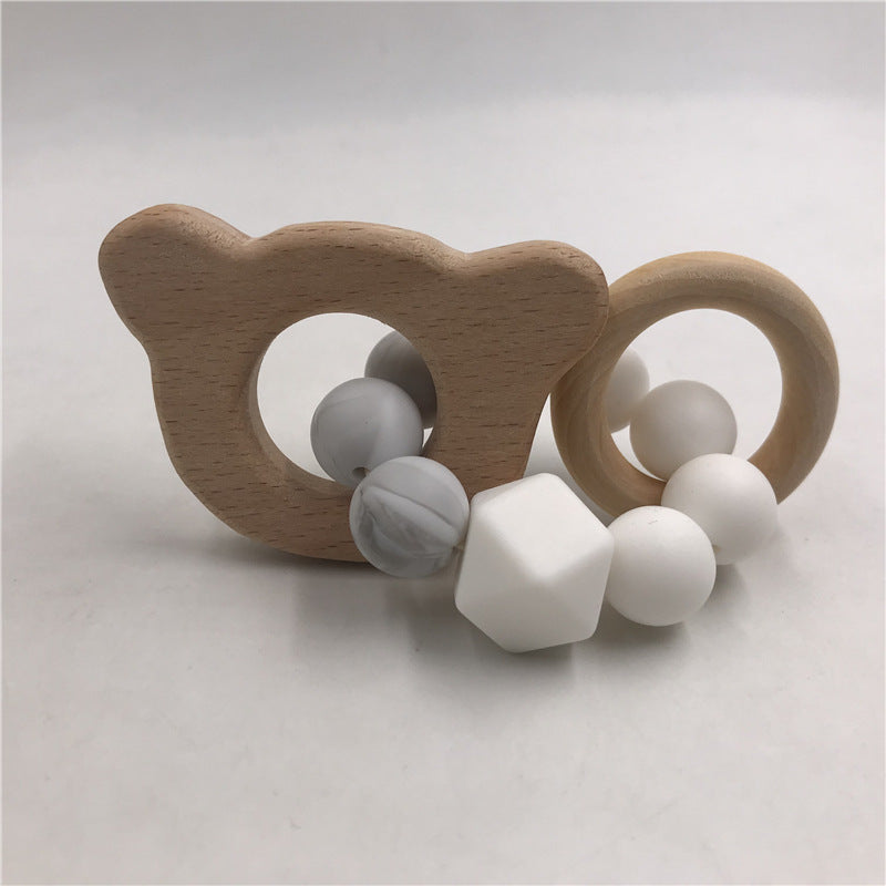 Baby Wooden Rattle Teething Rings with Silicone Beads