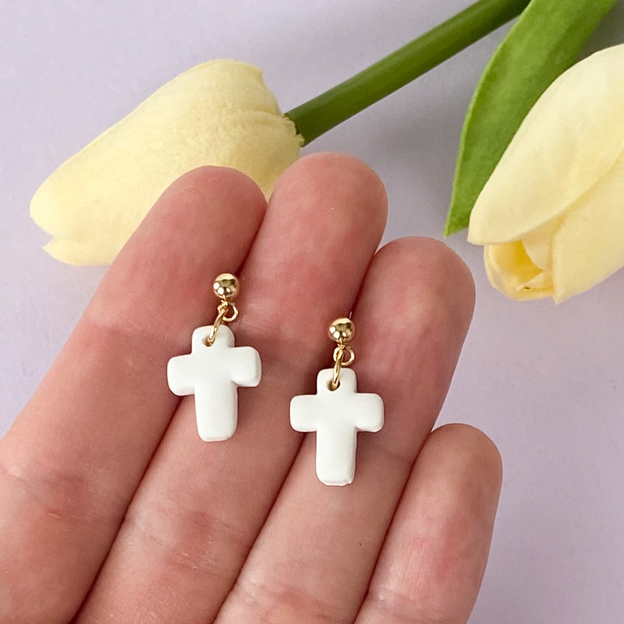 Cross Dangles in White