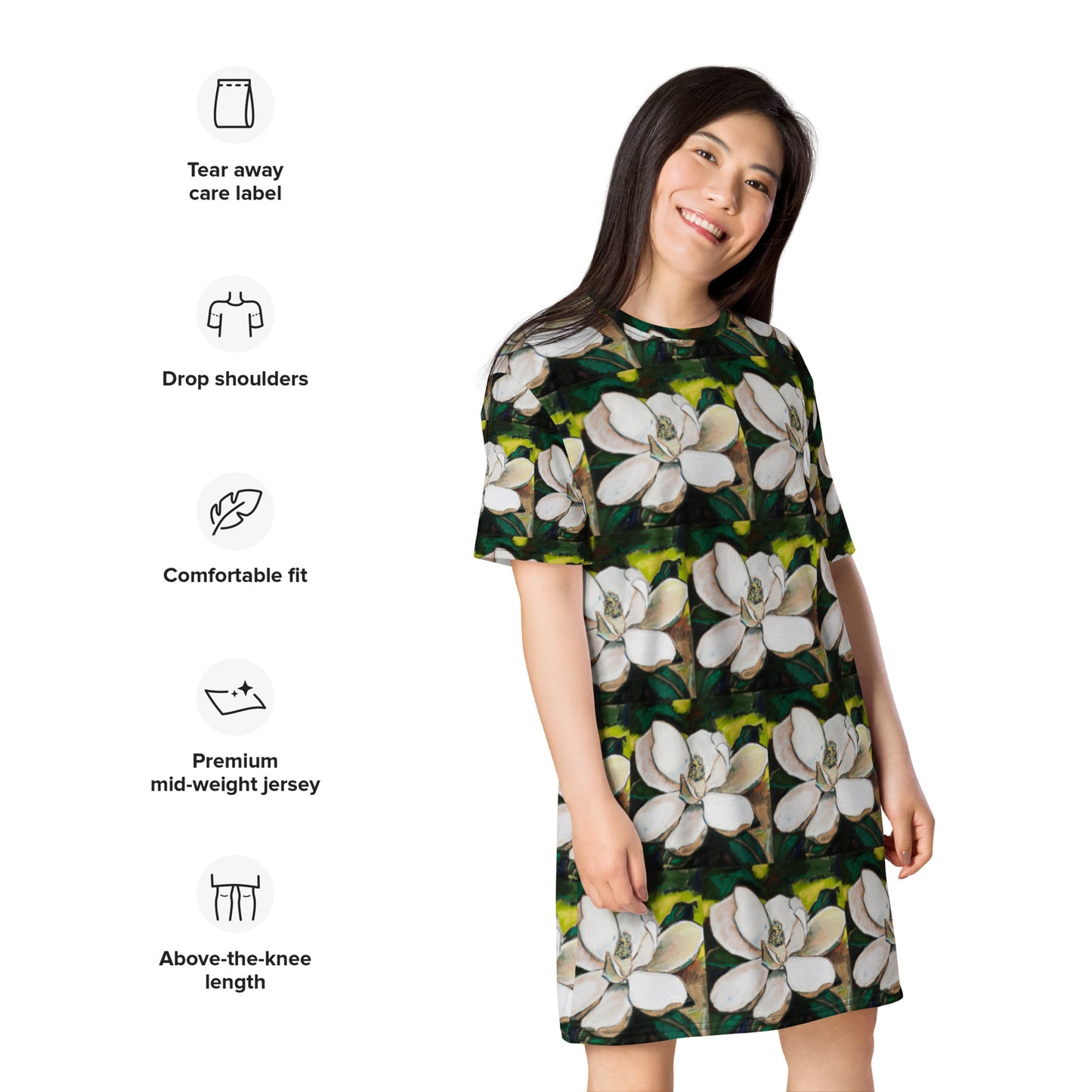 Magnolia on Wood Pattern T-shirt dress