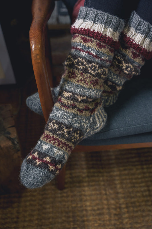 Dark Blue, Purple & Ochre Fair Isle Hand Knitted Socks – CosyBuddha