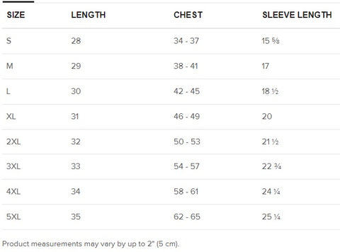 G5 T-Shirt Size Guide