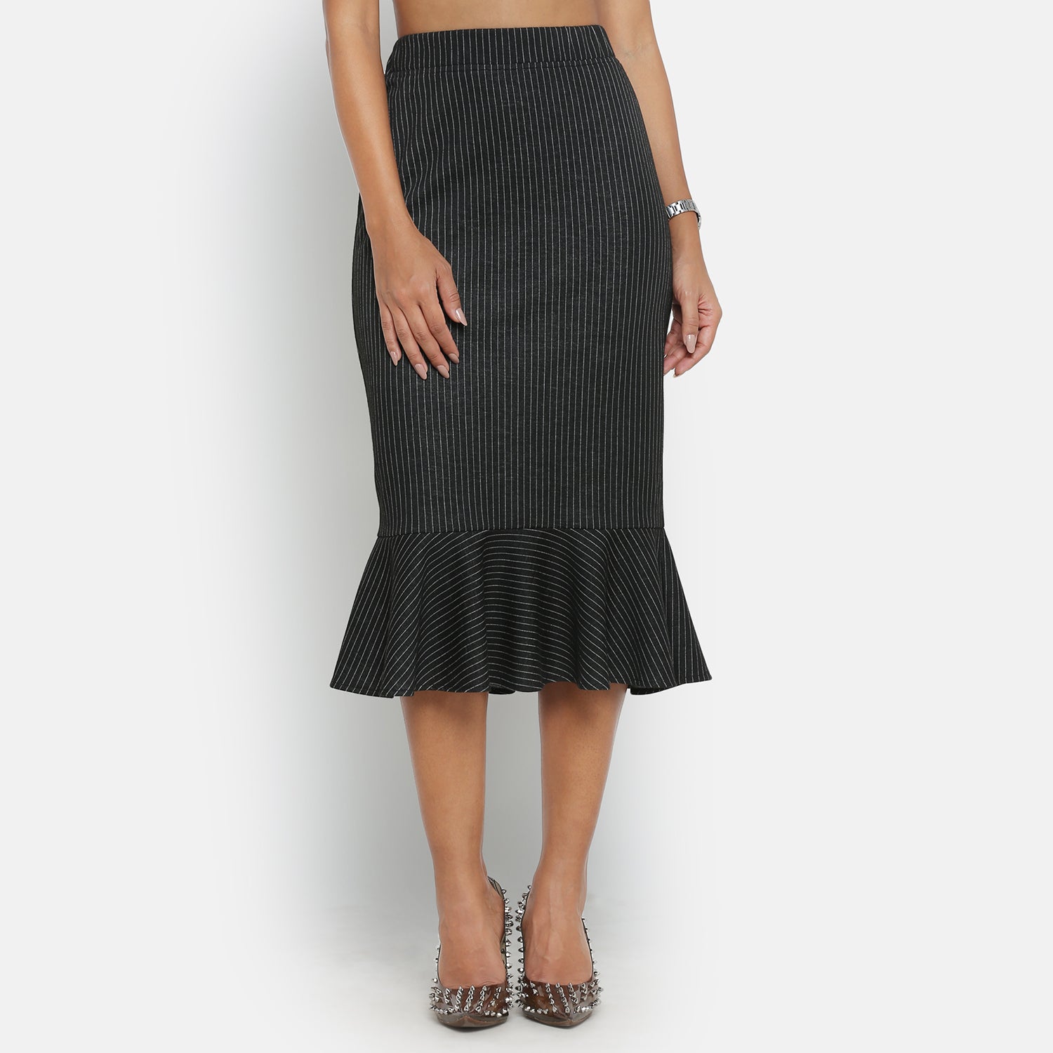 Dark Grey Knit Skirt With Frill