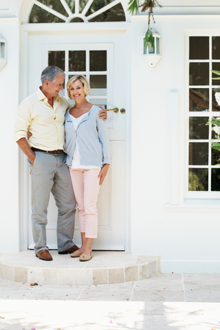 Couple at front door of retirement home