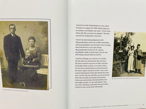 Pages from Gonnie's story book showing her family history