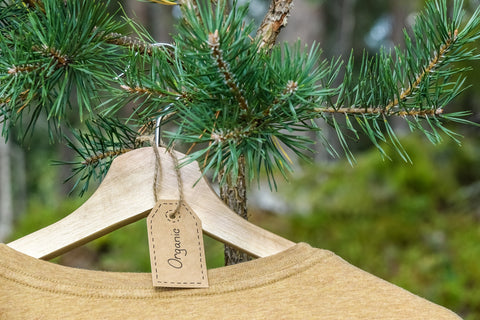 an organic cotton top on a wooden hanger