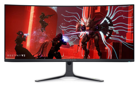 Image of The AW3423DW. A 34" Dell curved monitor QD-OLED screen with native QHD 3440 x 1440 resolution at 175Hz. Image links to Jamm21 Dell Monitor Sale