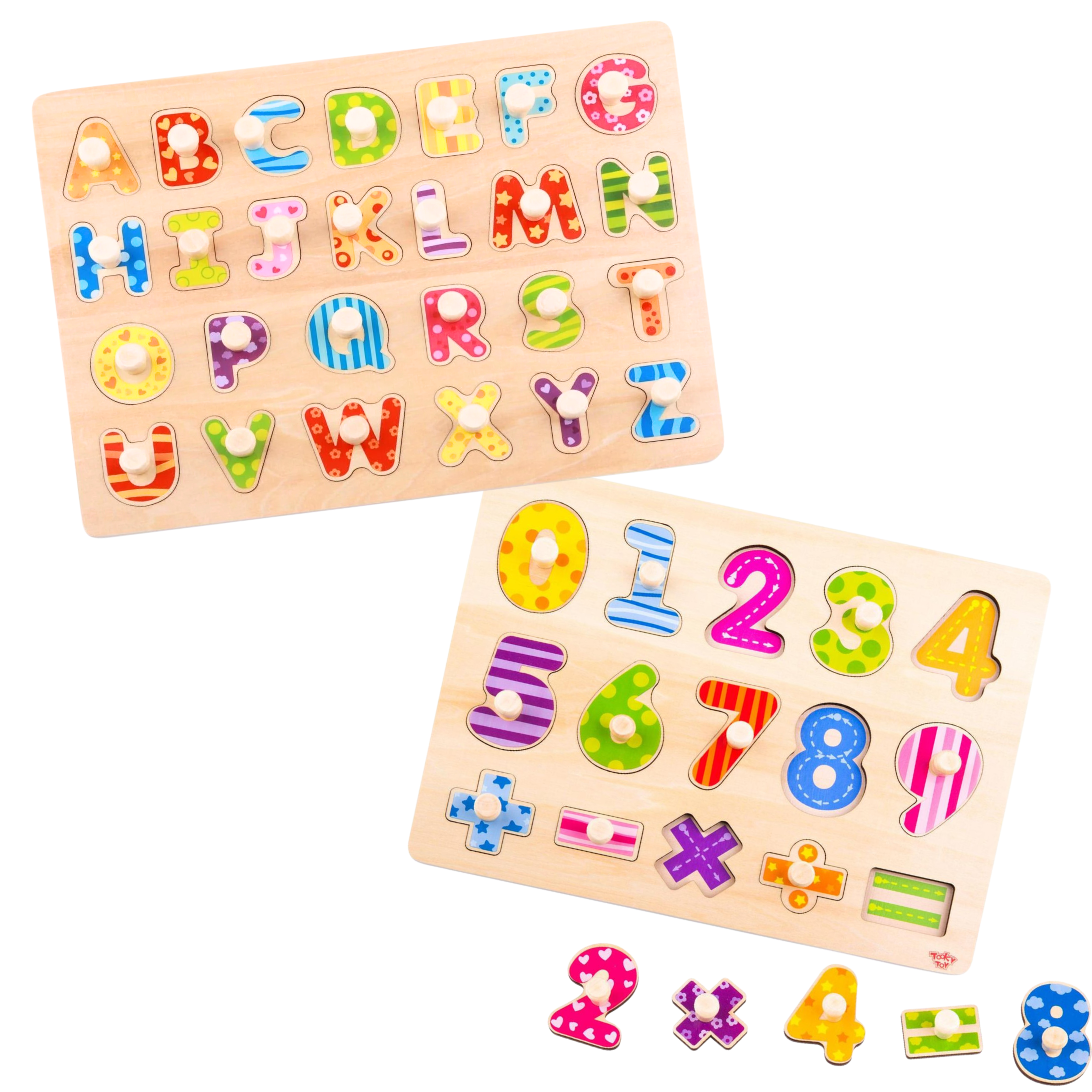 Toyster's Wooden ABC and Numbers Peg Puzzle Bundle for Toddlers