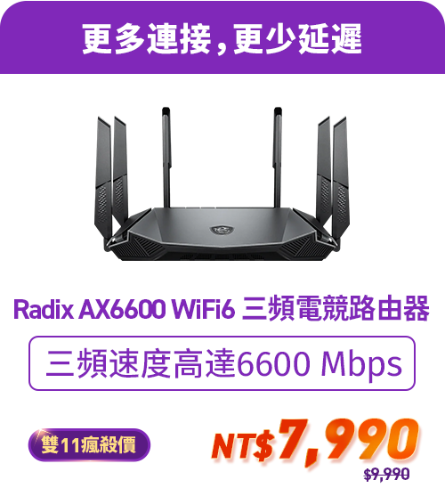 Radix AX6600 WiFi6 三頻電競路由器