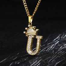 Load image into Gallery viewer, Crystal Crown Letter Men&#39;s Chain Rap Pendant Zircon Alphabet Necklaces For Women Neck Choker Necklace Hip Hop Jewelry Femme Gift|Pendant Necklaces|
