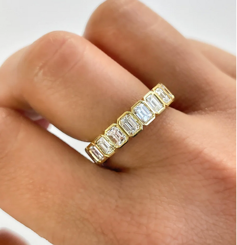 2.85ct Asscher Cut Diamond Bezel Set 18K Gold Eternity Ring