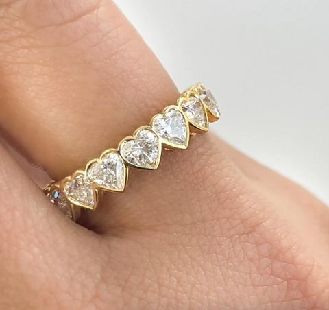 Heart shape Diamond 18k Gold Bezel Set Eternity Band