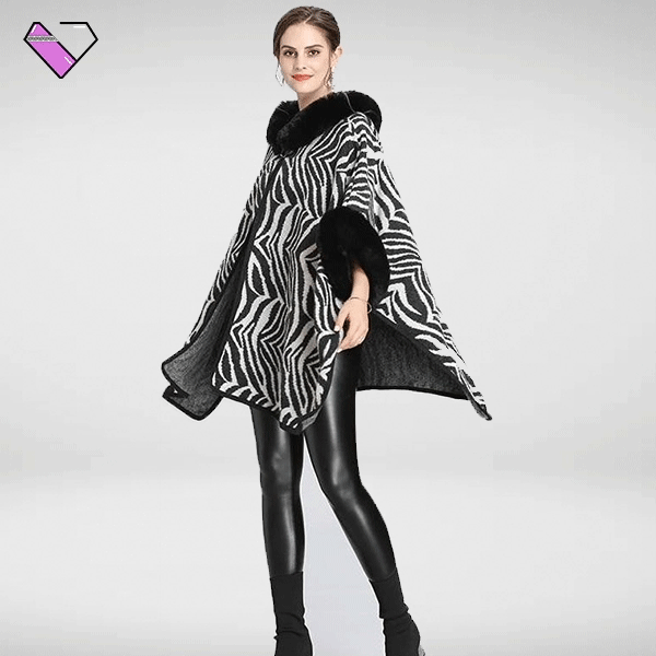 Black and White Hooded Poncho