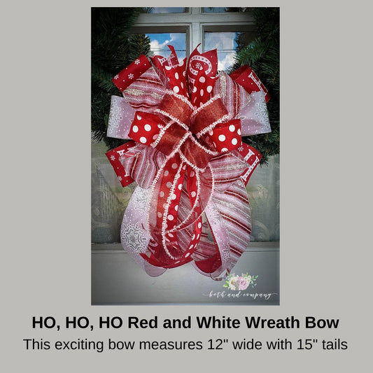 Christmas Bow / Red and White Ticking Striped Bow / Farmhouse