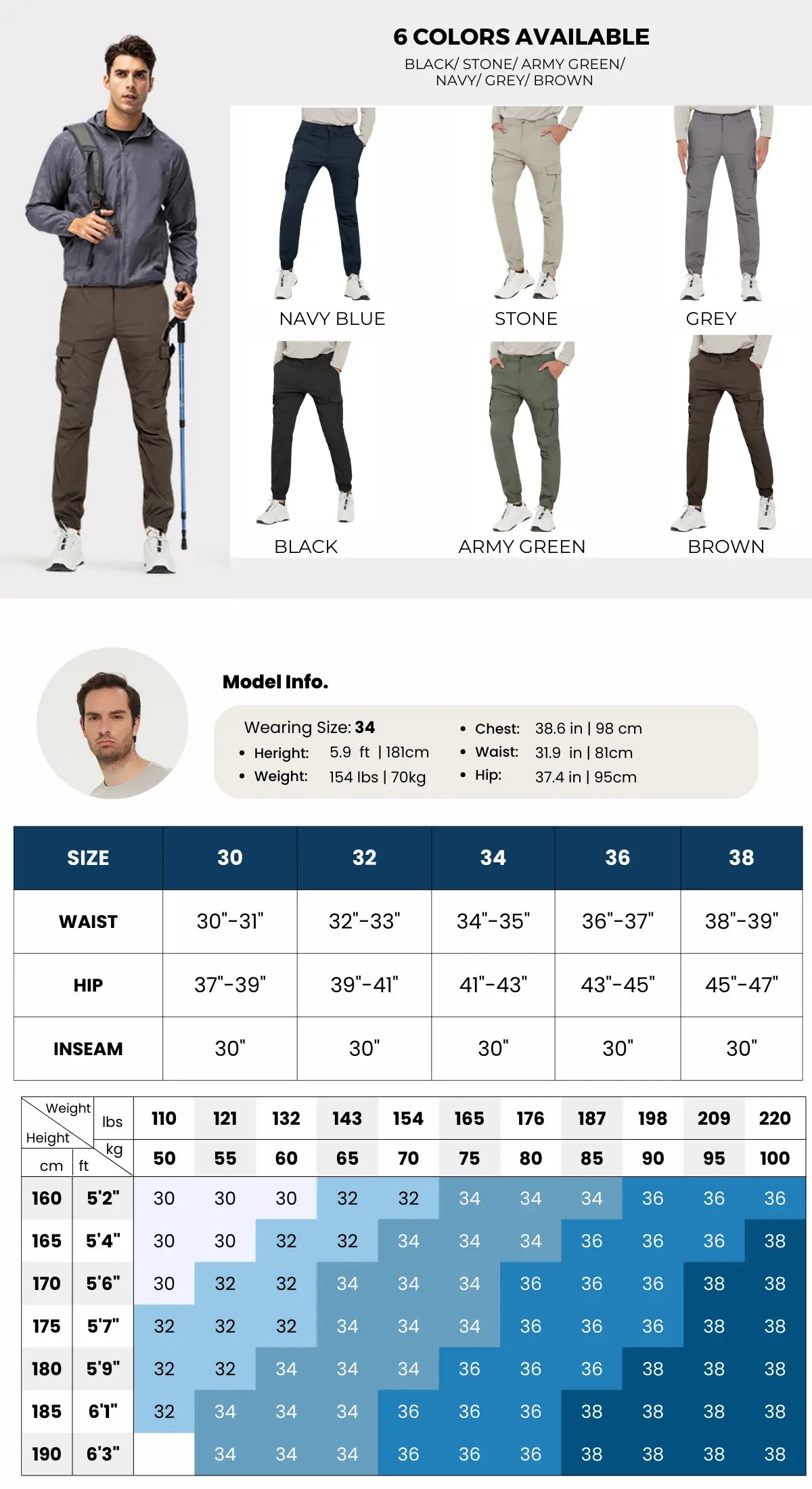 PULI Men's hiking cargo pants with multi pockets