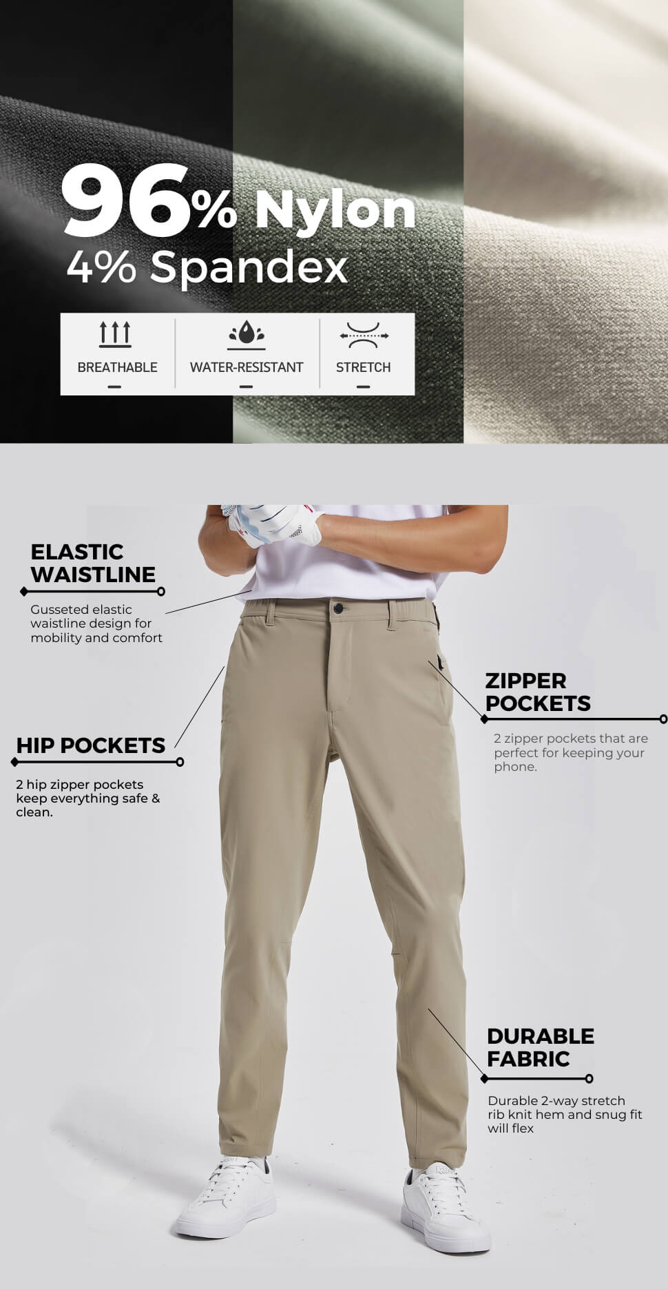 SPECIALMAGIC Golf Pants Men Stretch Slim fit Hiking Pants