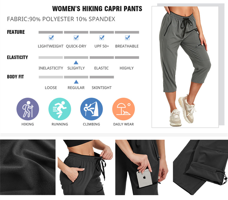 Essential Running Capri Women, Dynaflex Power fabric Back pocket with  zipper Two side pockets Reflective accents for extra visibility