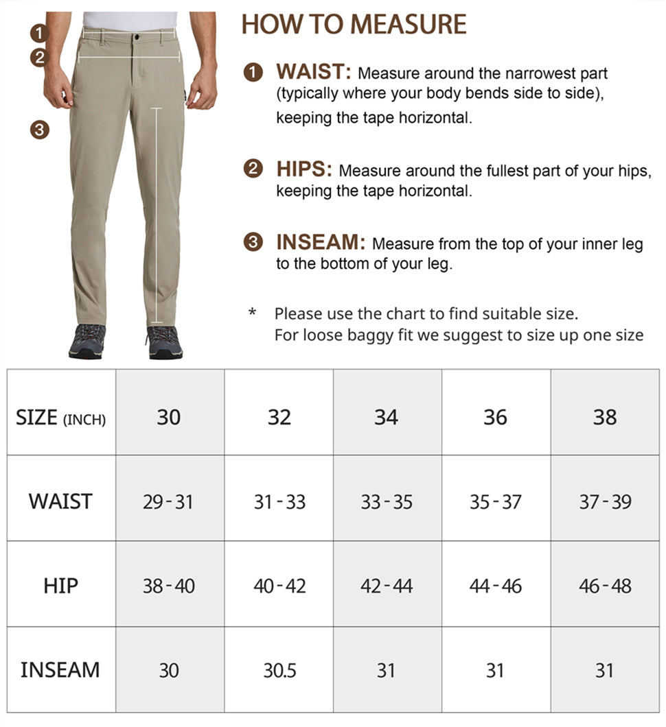 Men's Golf Pants Hiking Slim Fit Straight Leg Chino Pants with Zipper Pockets Casual Wear