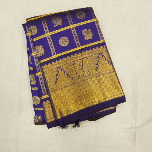 1000 Butta Kanjivaram Silk Saree in blue color with Peacock and Rudraksha Motifs