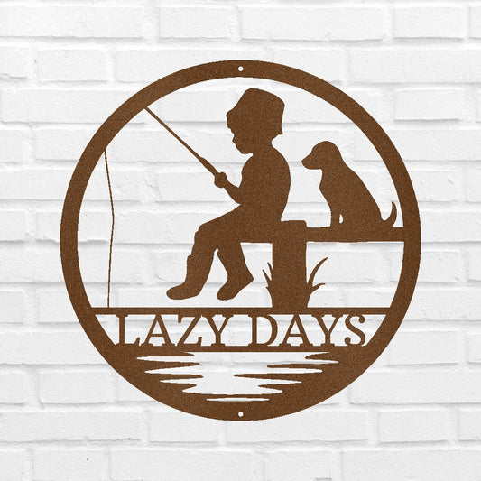 Fishing Father And Son Personalized Monogram Metal Wall Art With