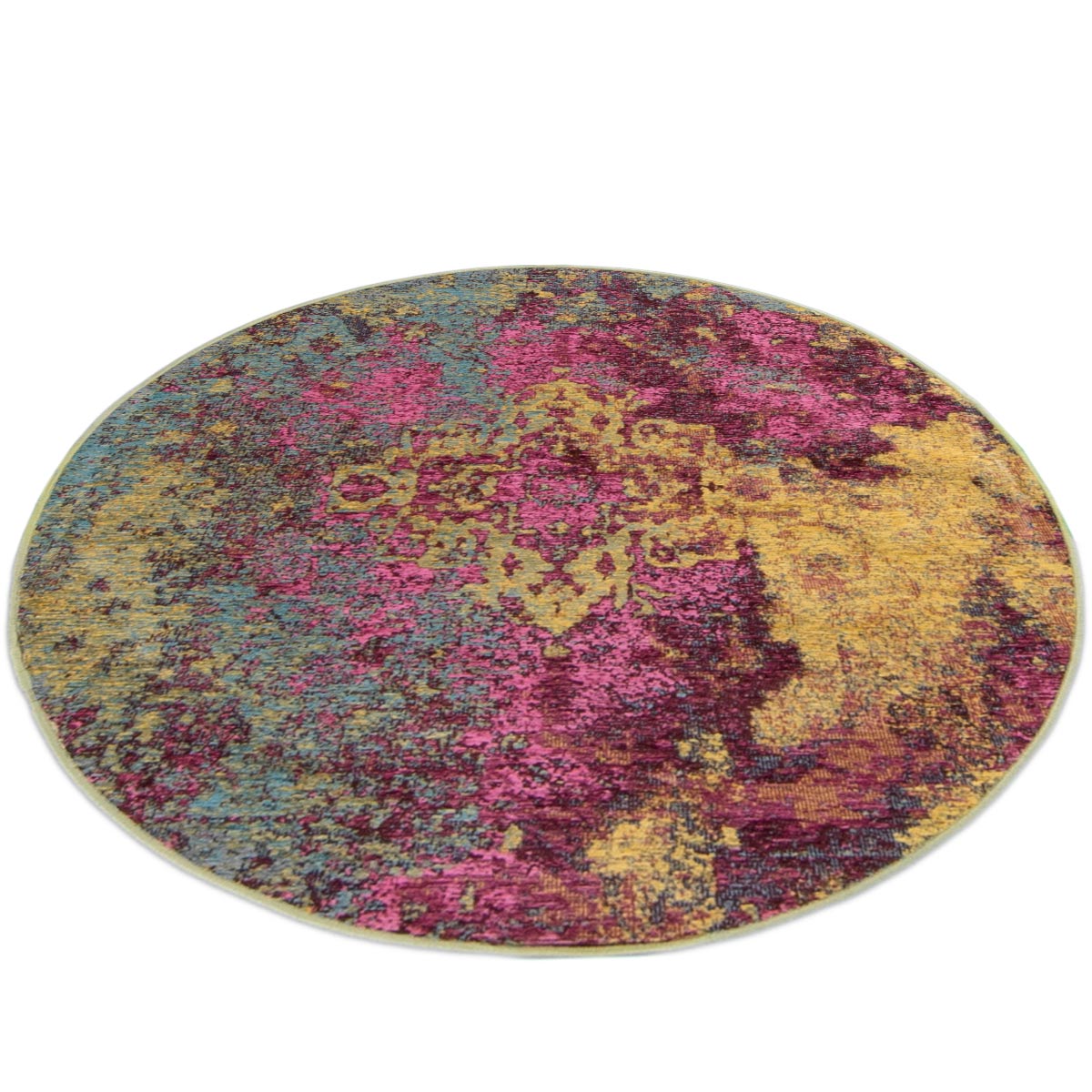 שטיח מרסיי 31 צהוב/סגול/ורוד עגול | השטיח האדום