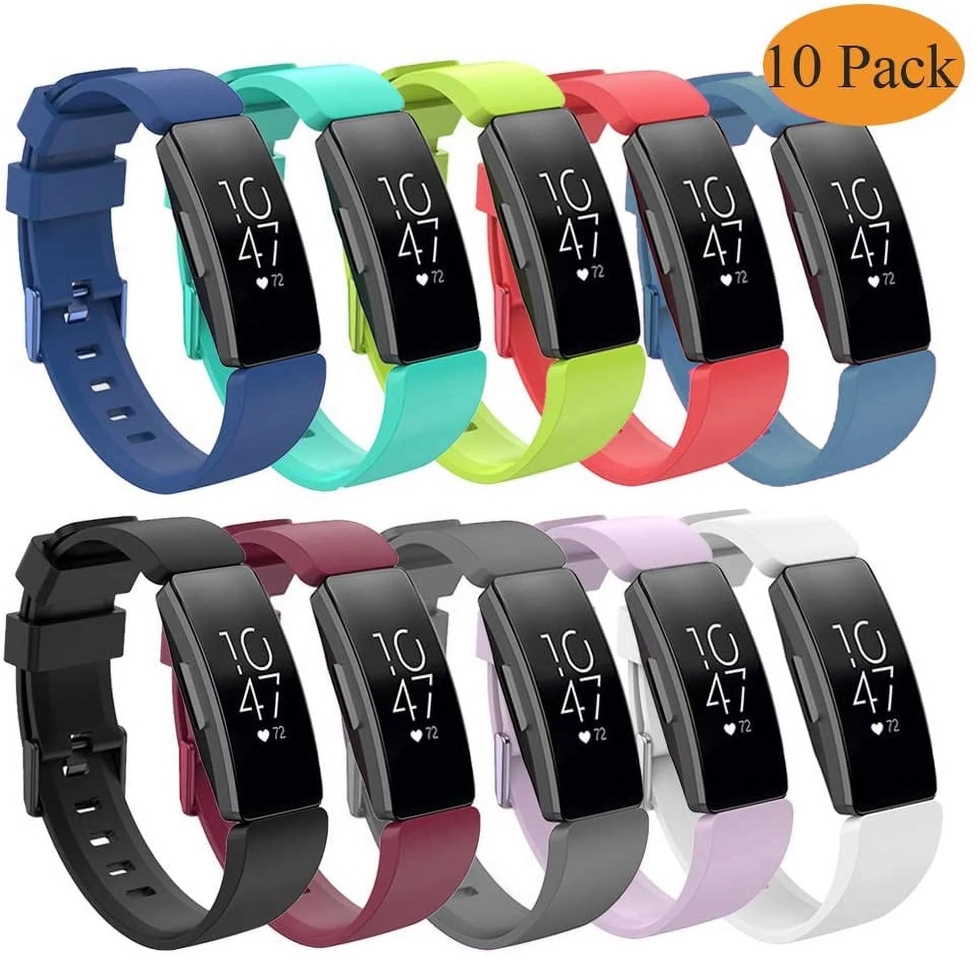 10 of Pack,Baloray Compatible Fitbit Inspire Bands,Soft Silicone Replacement Band Adjustable for Fitbit Inspire&Inspire HR& Ace 2 Tracker Waterproof Sturdy Flexible Wristband Strap for Women Men Small