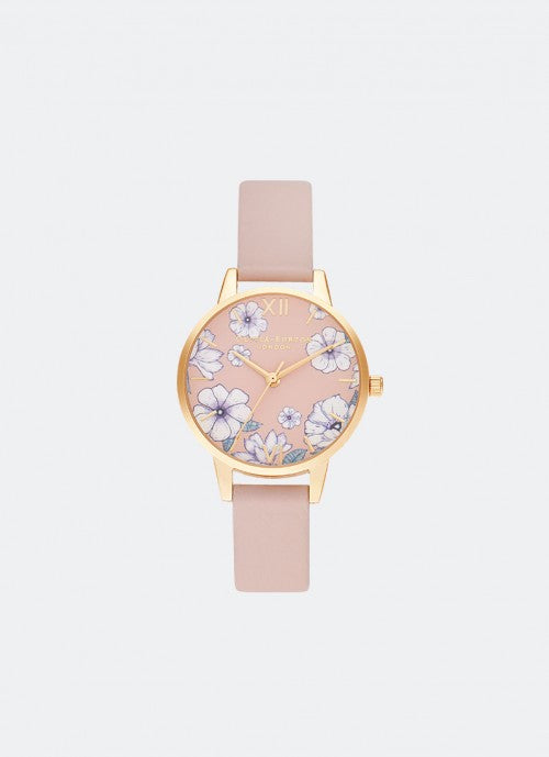 Groovy Blooms Candy Pink Midi Dial, Vegan Strap & Gold - OB16AN04