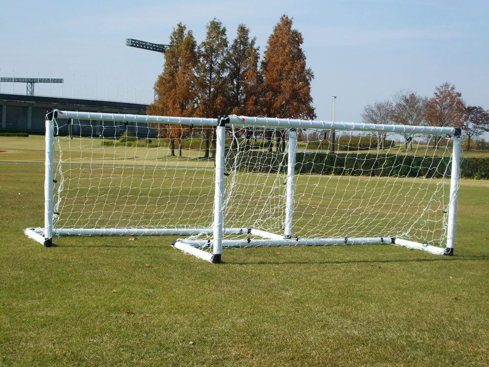 芝生に並ぶミニサッカーゴール