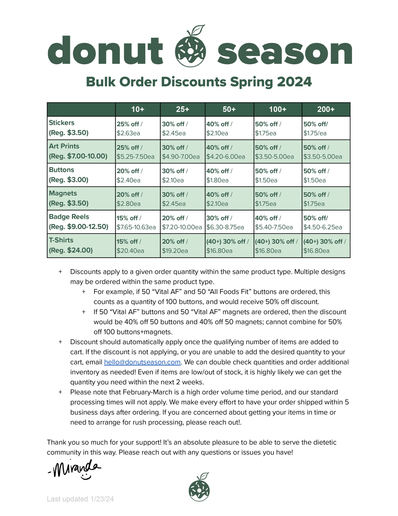 Bulk Order Discounts Spring 2024