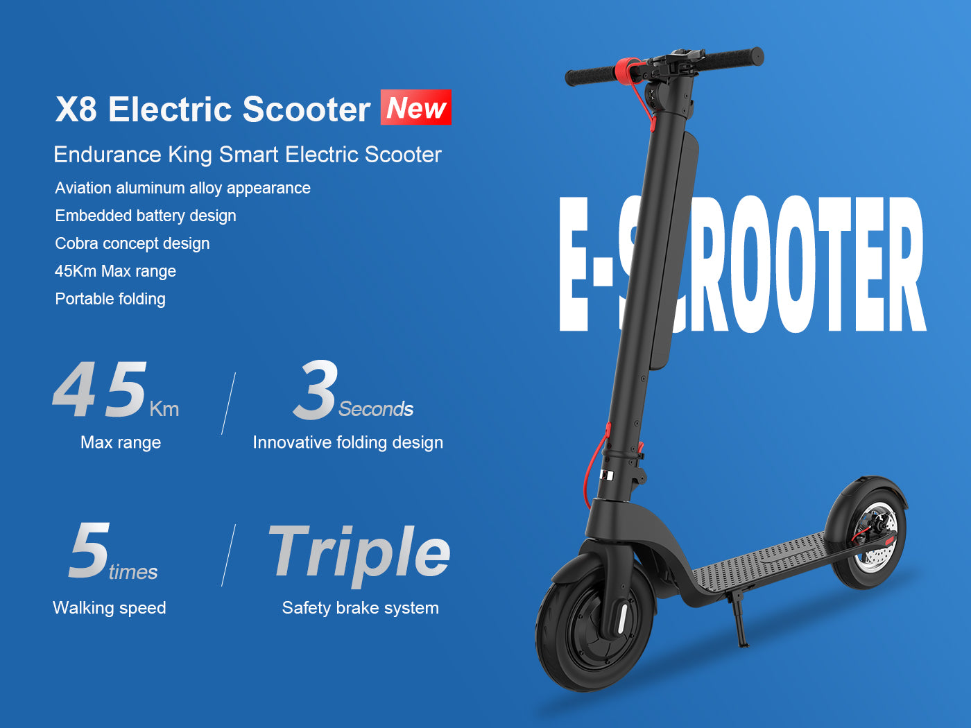 KIXIN X8 350W 45KM Foldable Electric Scooter Large Battery