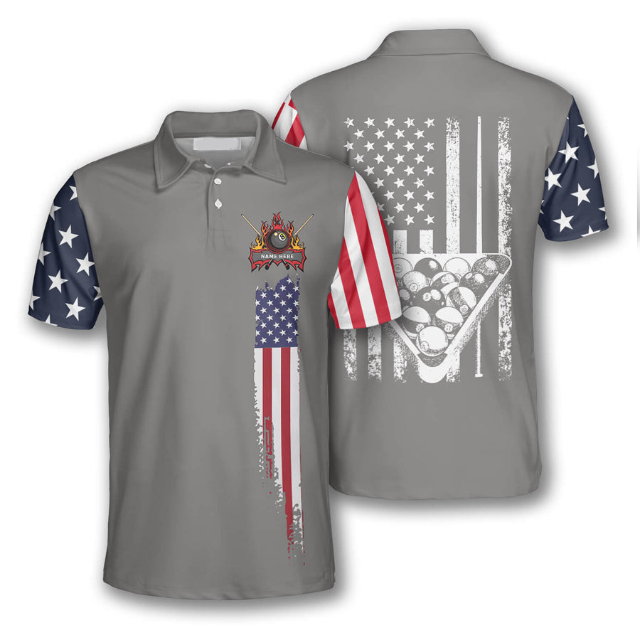 Billiard American Flag Grey Custom Billiard Shirts for Men, Custom Bil