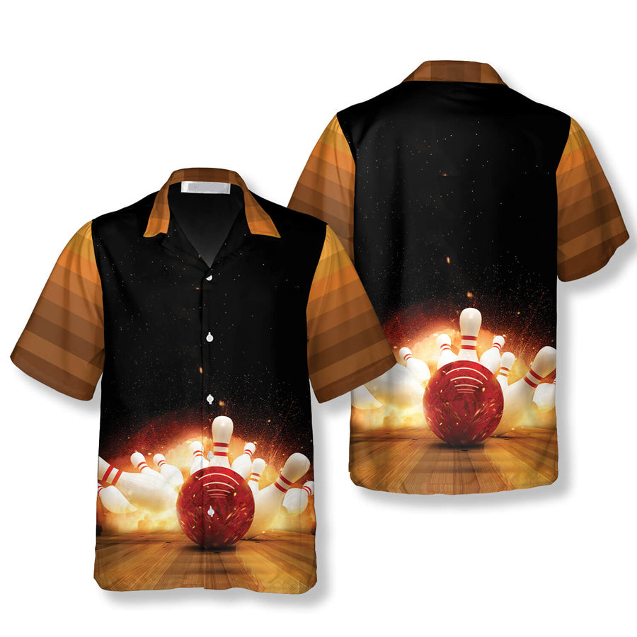 Bowling Strike Hit Fire Explosion Bowling Hawaiian Shirt