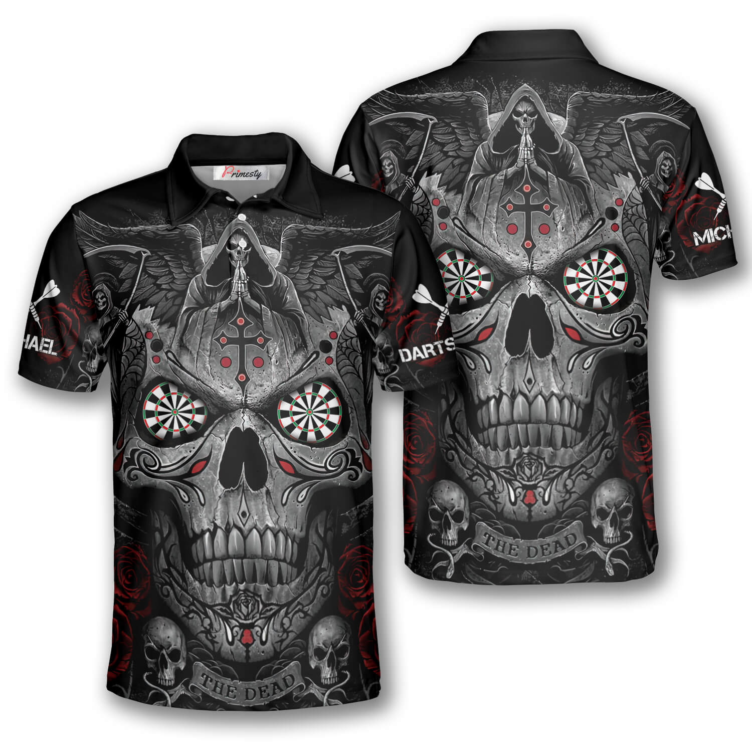 Grim Reaper Praying Cross Skull Custom Darts Shirts for Men, 3D all pr