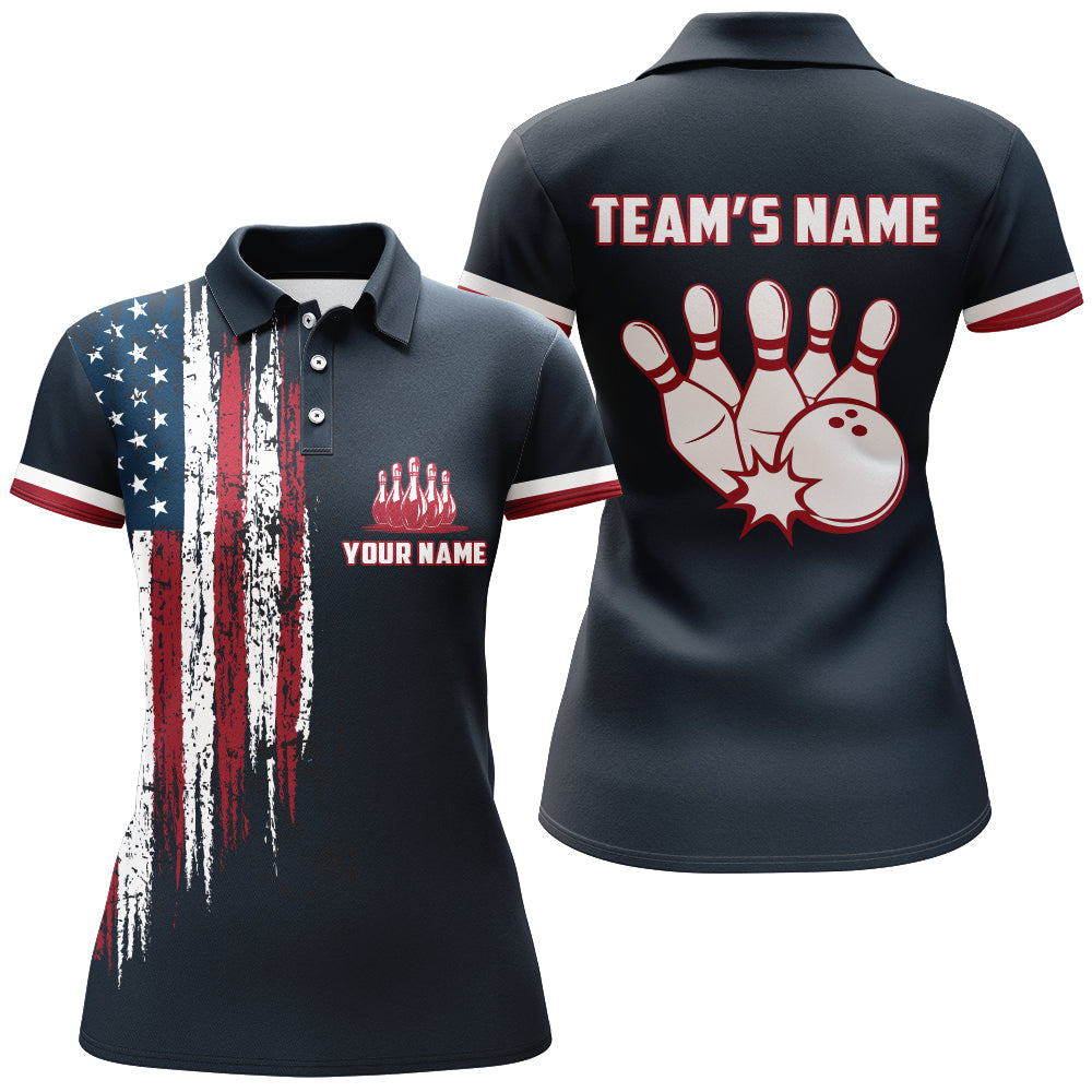 Custom Bowling Shirt With Name American Flag Bowling Jersey For Women