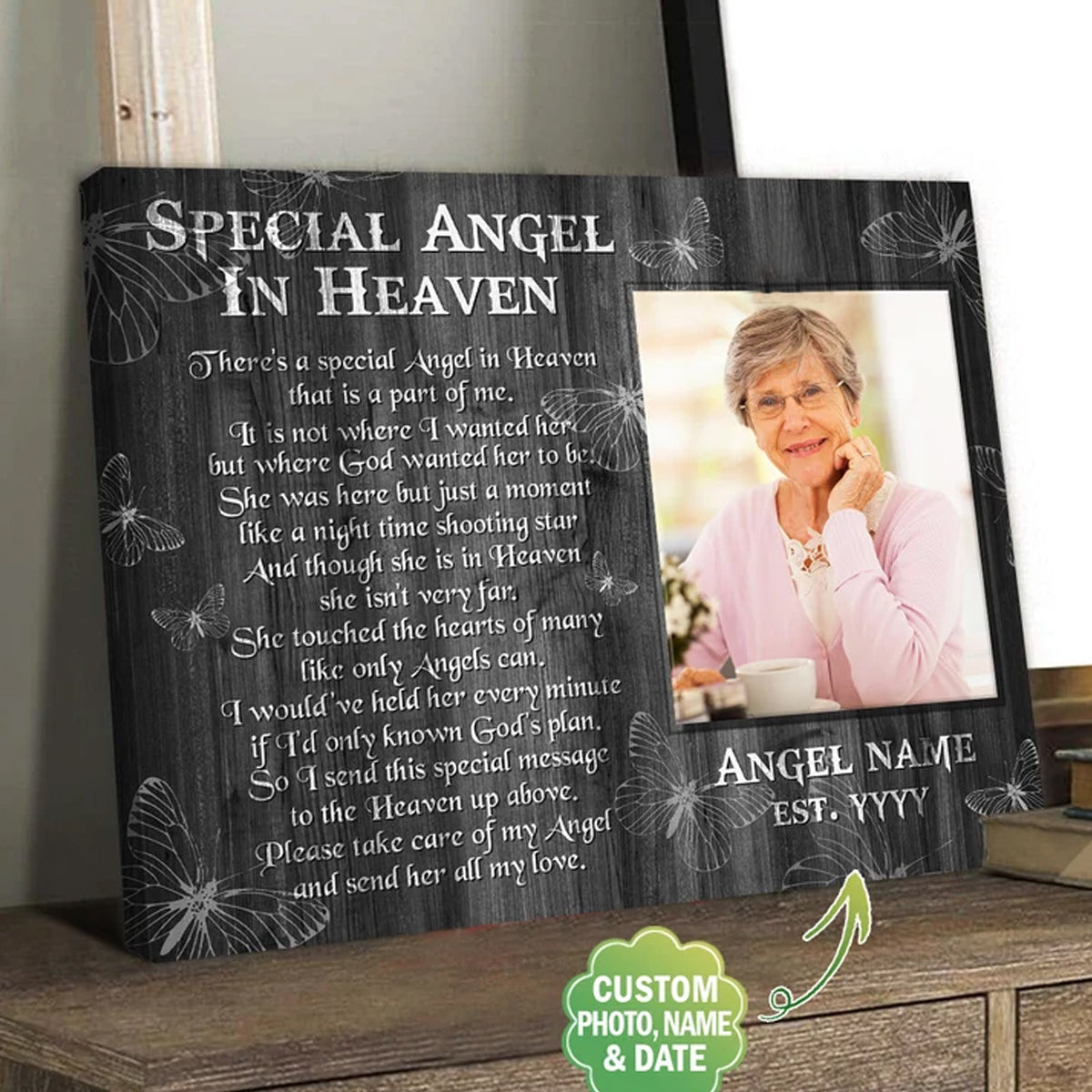 Memorial Canvas Special Angel In Heaven, In Loving Memory, Butterfly M