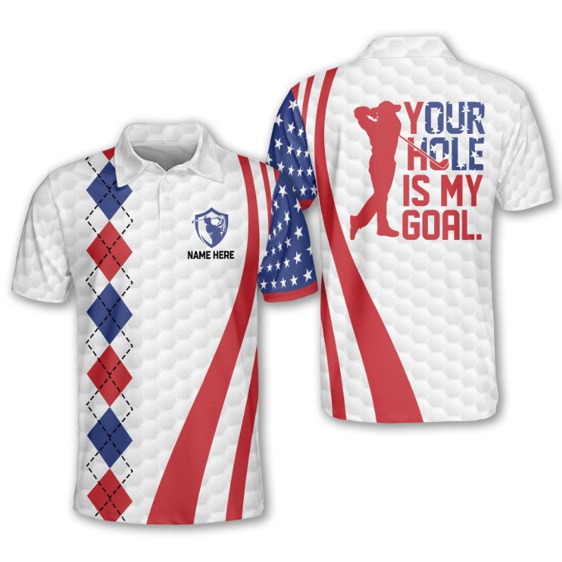 Personalized Funny Golf Polo Shirts for Men, American Flag, Patriotic