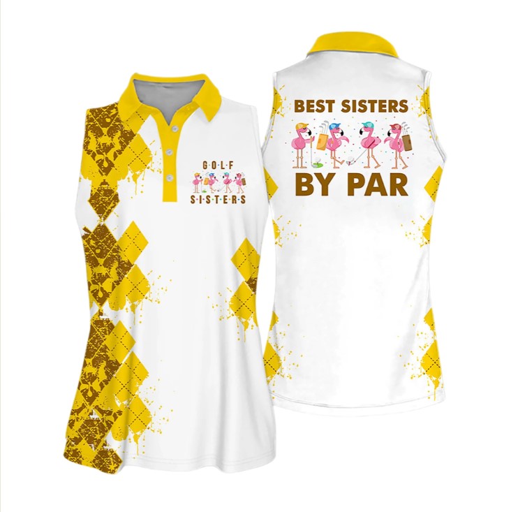 Best Sisters By Par Women Sleeveless Polo Shirt Yellow, Golf Polo Shir