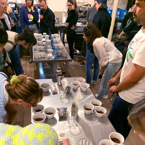 Coffee cupping of women produced coffees at Joe Pro in NYC
