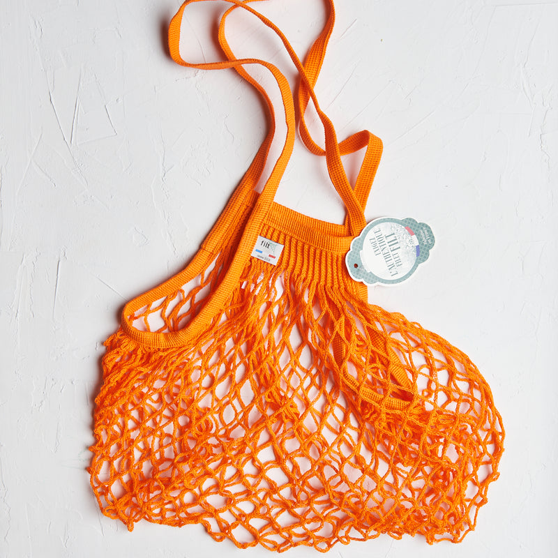 French cotton knit string bag orange