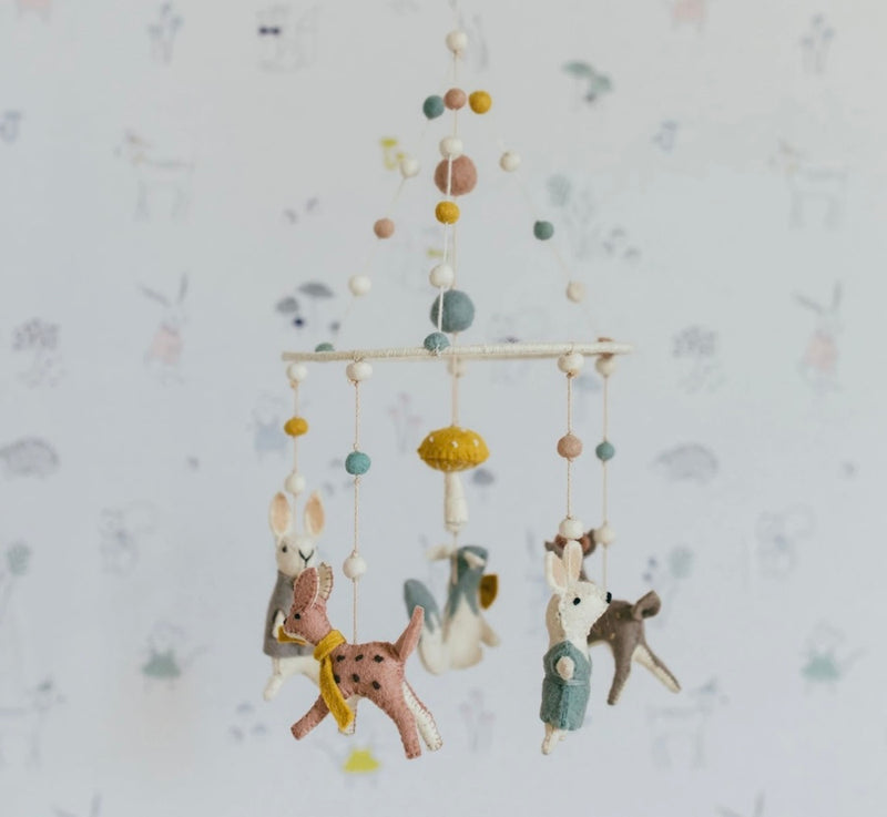 hanging wool forest animal baby crib mobile