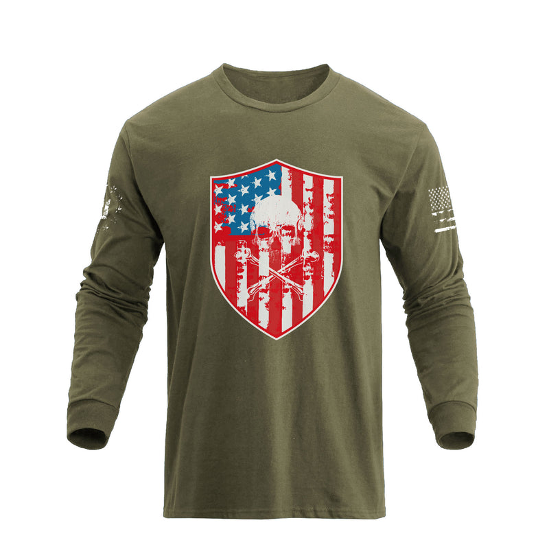 Camiseta con gráfico de manga larga con escudo de bandera estadounidense para hombre
