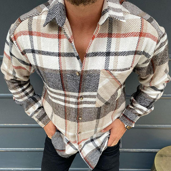 Hyfol Casual Plaid Shirt Jacket Men, Polyester Cotton Long Sleeve Men's  Jacket