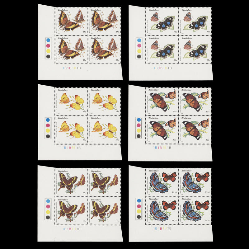 Zimbabwe 1992 (MNH) Butterflies plate 1B–1B–1B–1B blocks