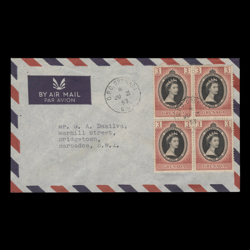 Grenada 1953 (FDC) 3c Coronation block, GPO