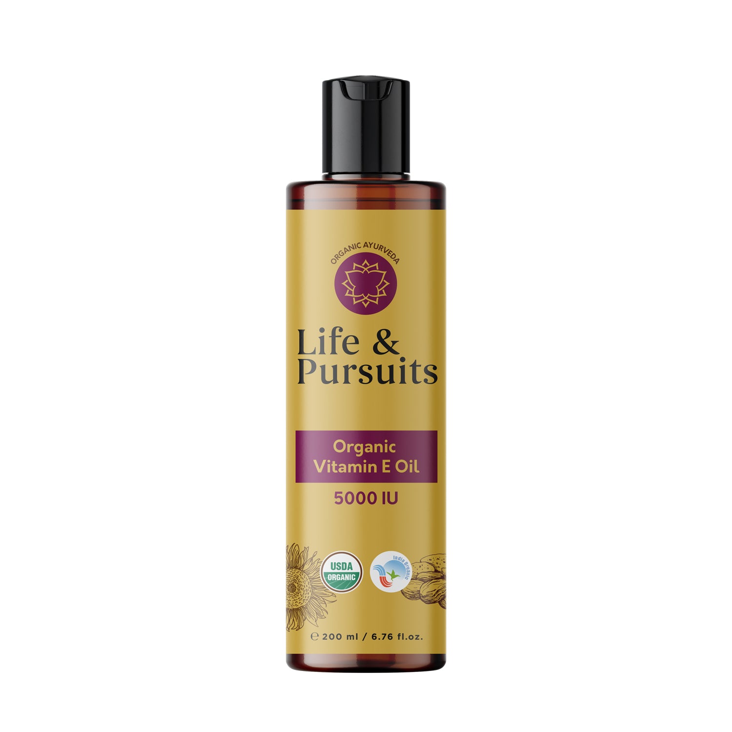 Life & Pursuits | Vitamin E Oil | 200ml | Organic | Sunflower | For Nourishing And Moisturizing Skin, Hair And Nails