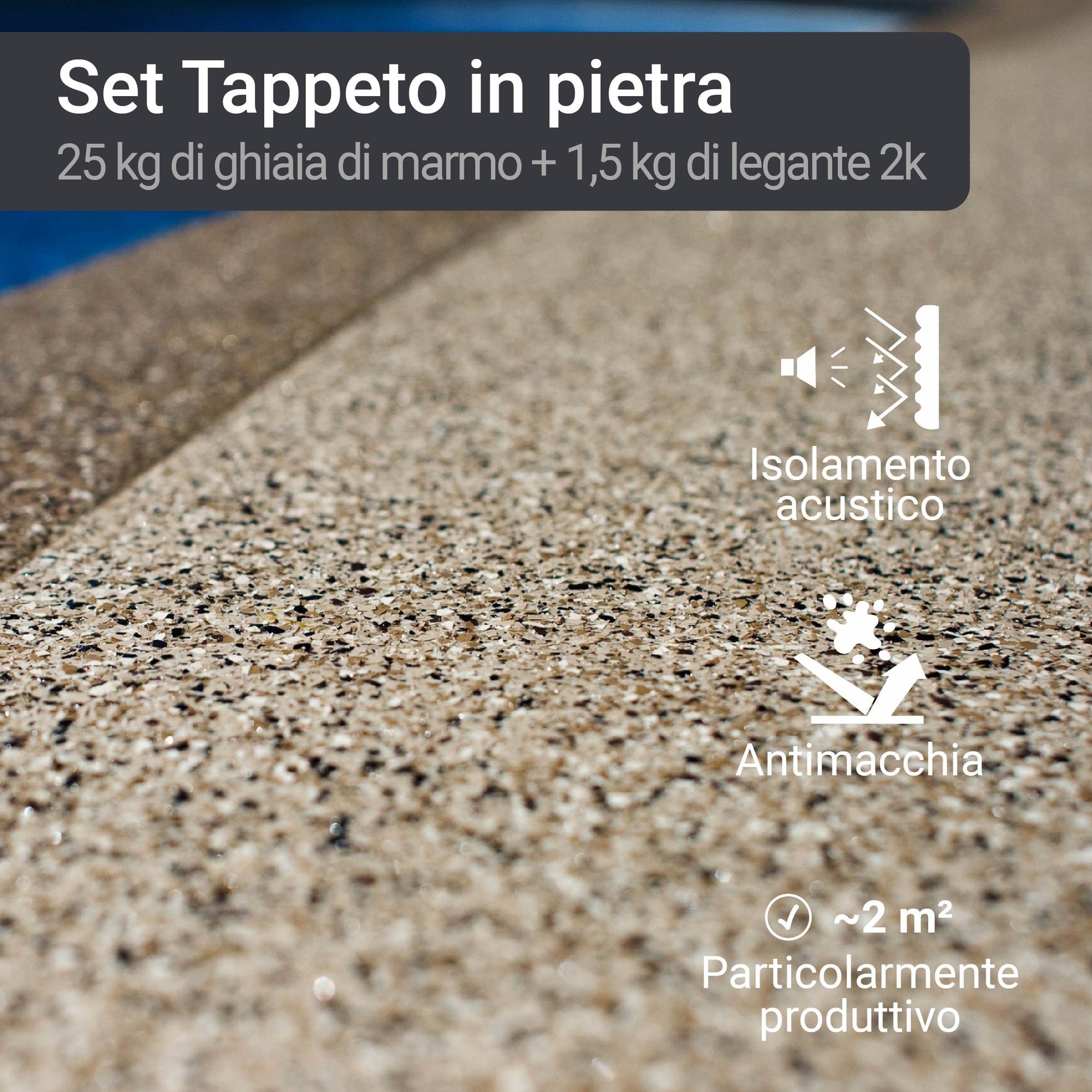 Set di tappeti in pietra da 25 kg rivestimento per pavimenti ghiaino  resinato di marmo granulati naturali W730 - 2qm