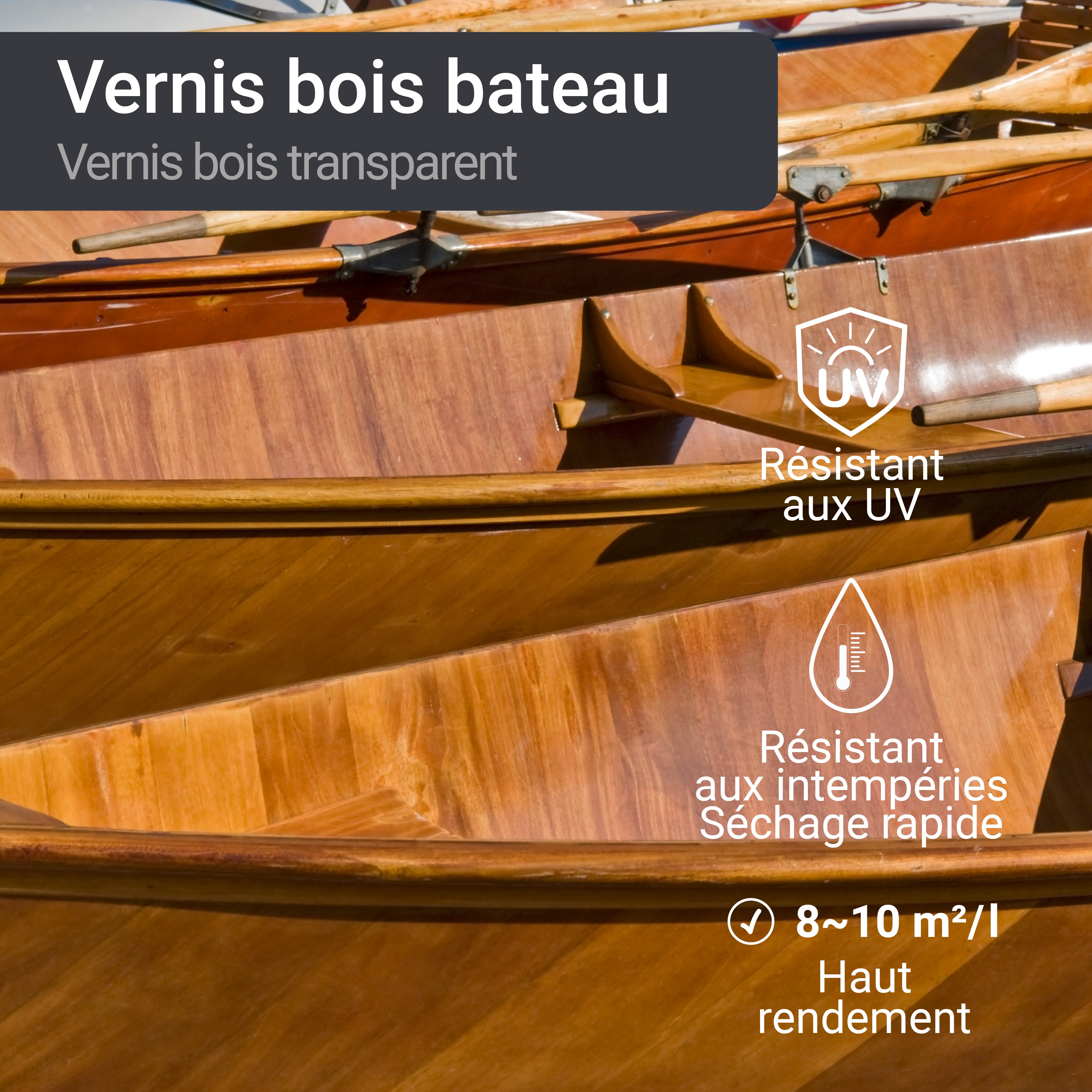 Vernis bois Yacht Bateau W400 - Incolore, résistant, élastique - MAT