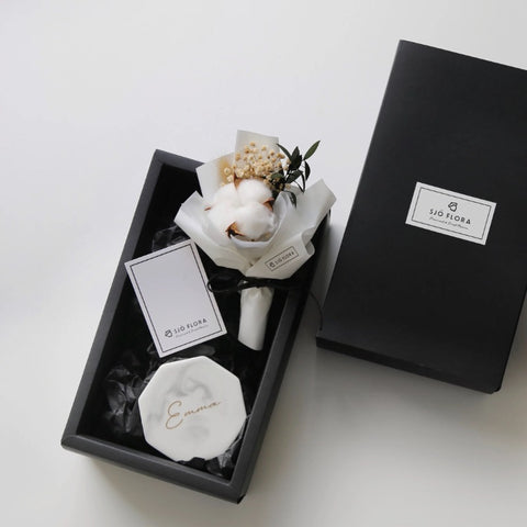 To fuzzy warm days: Preserved rose bouquet x Marble coaster gift set
