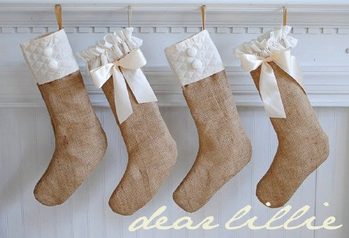 Burlap Christmas stockings.