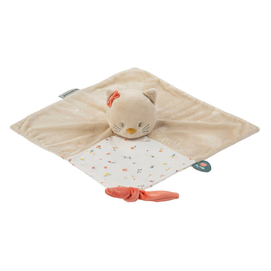 Doudou Lapin carré plat bleu et beige - Champignon- Nattou