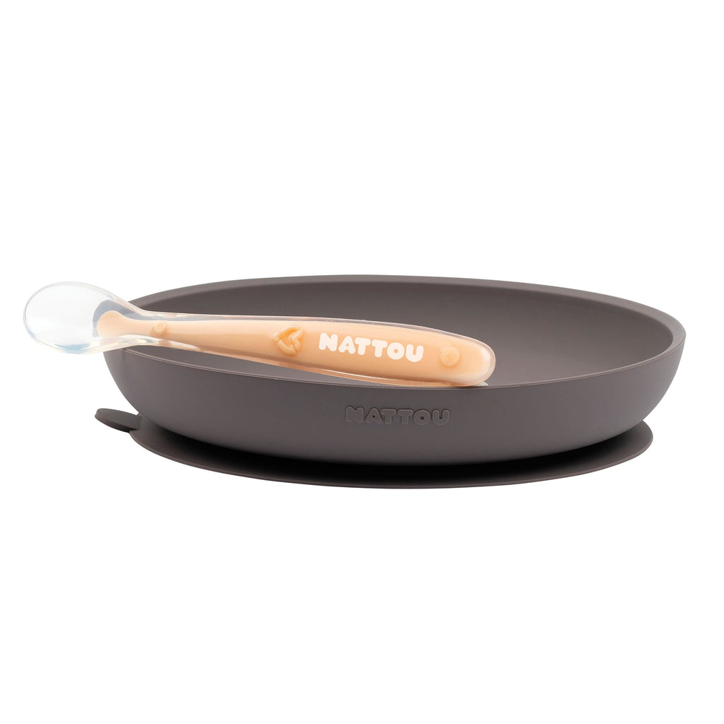 Nattou Set di 4 Stoviglie con Bavaglino in Silicone